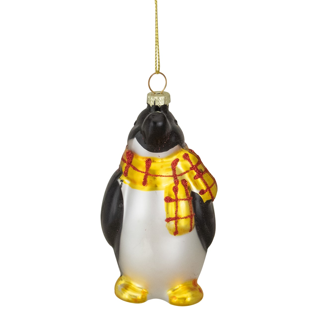 3.75" Black, White & Yellow Glass Penguin Christmas Ornament